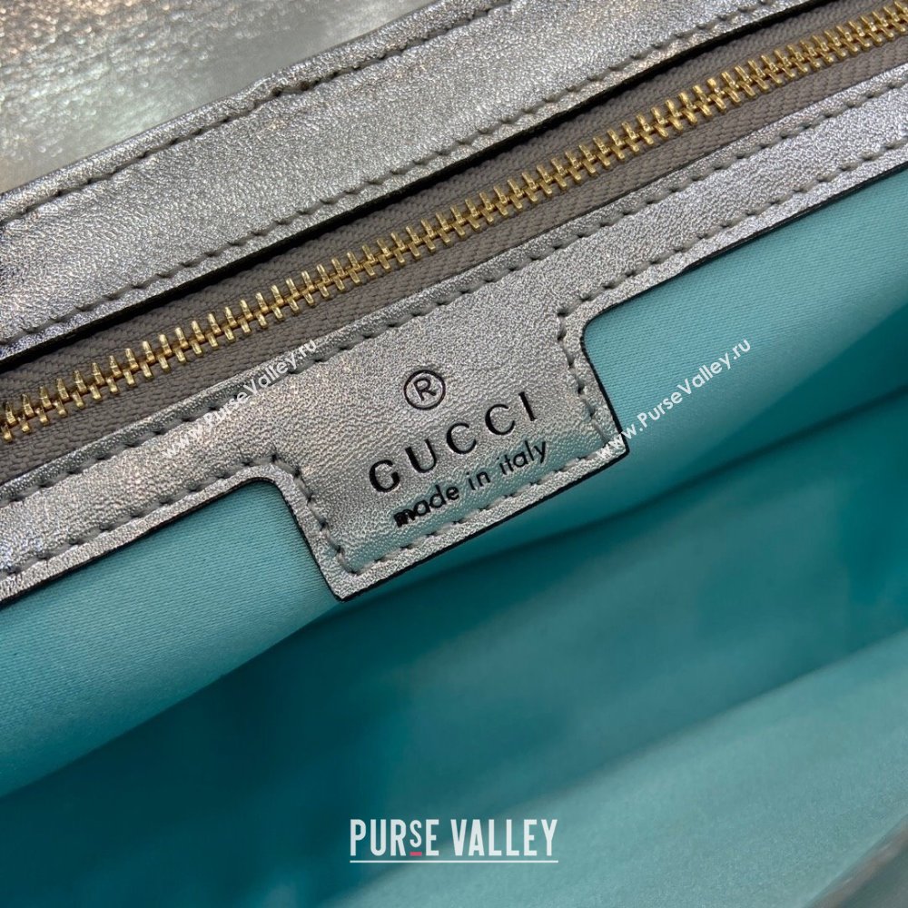 Gucci GG Marmont Small Shoulder Bag in Light Blue Iridescent Leather 443497 2024 (XINGLU-24021937)