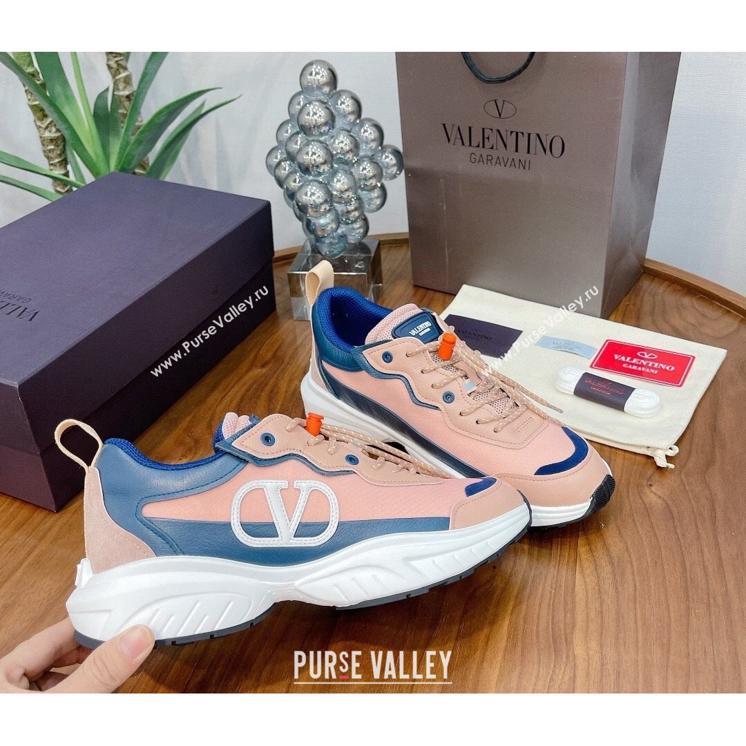 Valentino VLogo Sneakers in Mesh and Calfskin Patchwork Peachy Pink (For Women and Men) (MD-21081141)