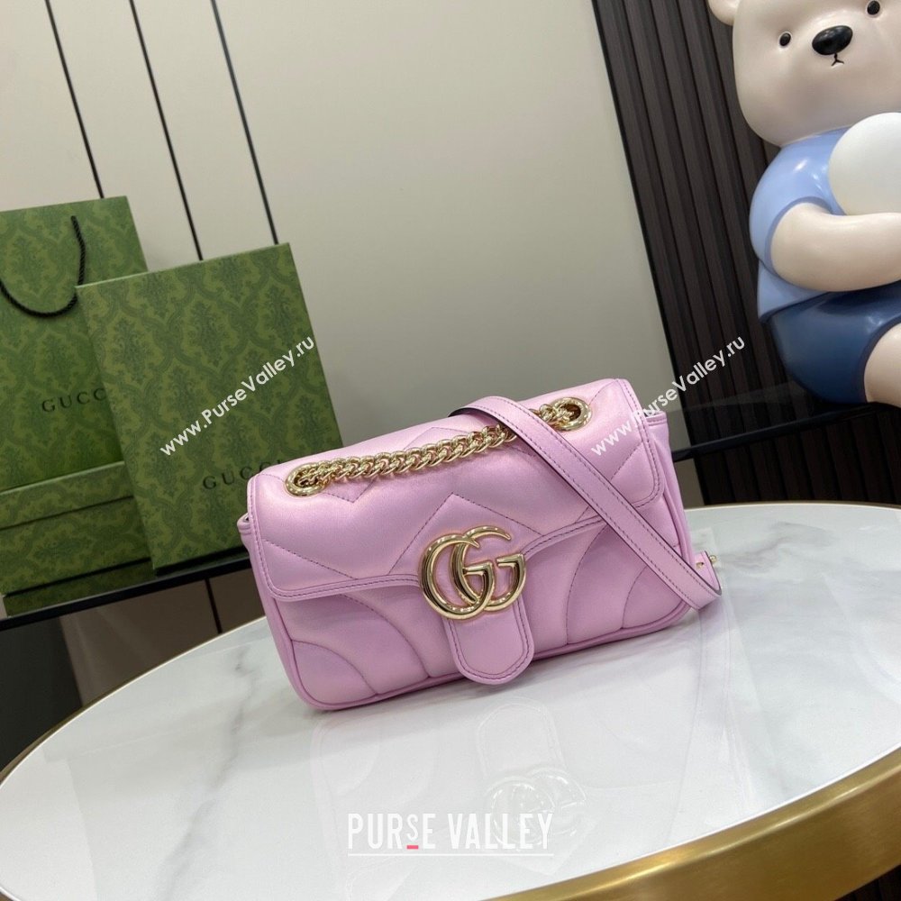 Gucci GG Marmont Mini Shoulder Bag in Pink Iridescent Leather 446744 2024 (XINGLU-24021936)