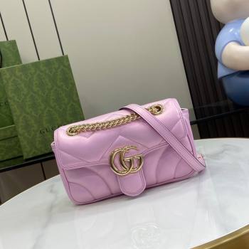 Gucci GG Marmont Mini Shoulder Bag in Pink Iridescent Leather 446744 2024 (XINGLU-24021936)