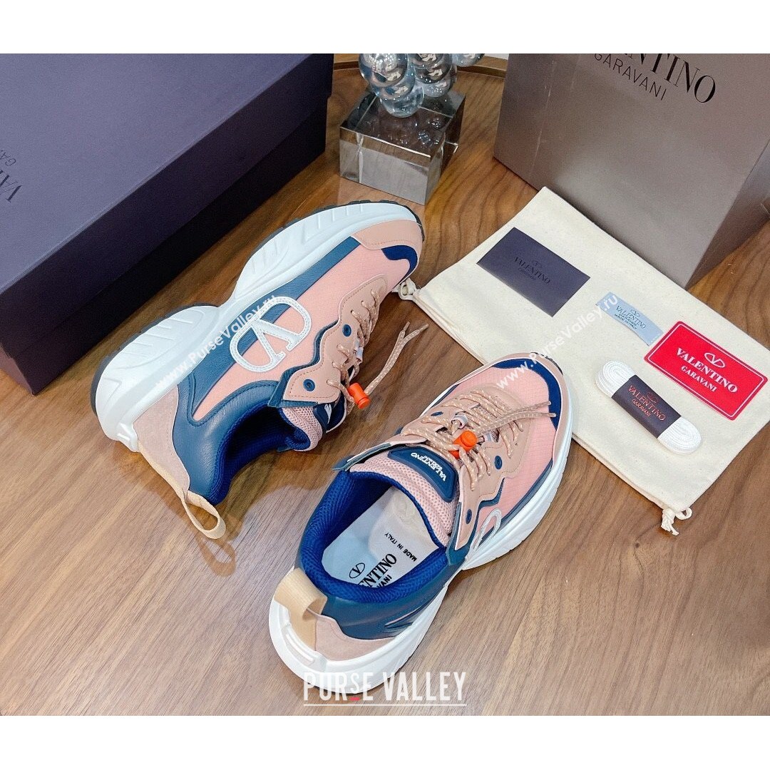 Valentino VLogo Sneakers in Mesh and Calfskin Patchwork Peachy Pink (For Women and Men) (MD-21081141)