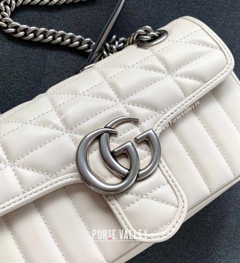 Gucci GG Marmont Geometric Leather Mini Shoulder Bag 446744 White 2021 (DLH-21101557)