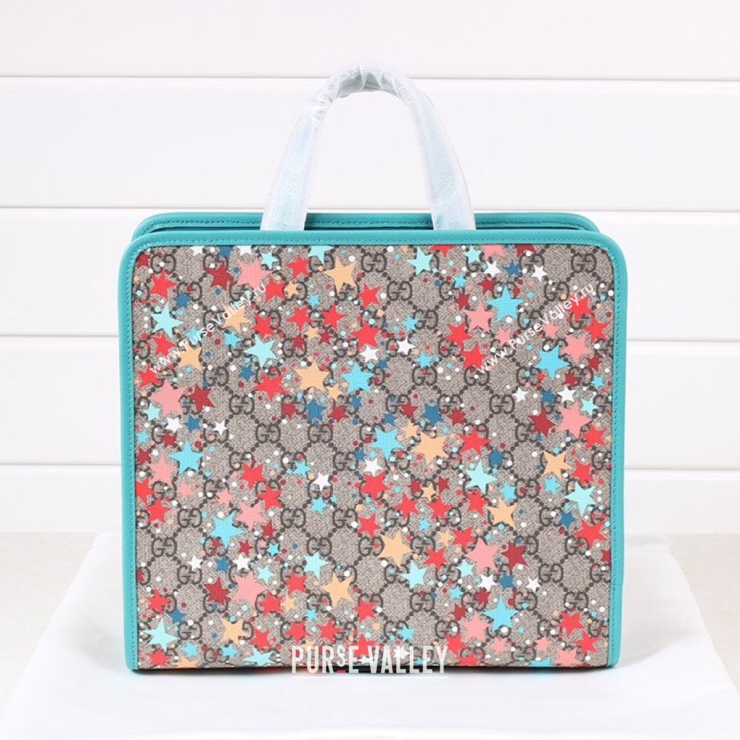 Gucci Childrens GG Star Print Tote Bag 630542 Beige/Light Blue 2021 (DLH-21090243)