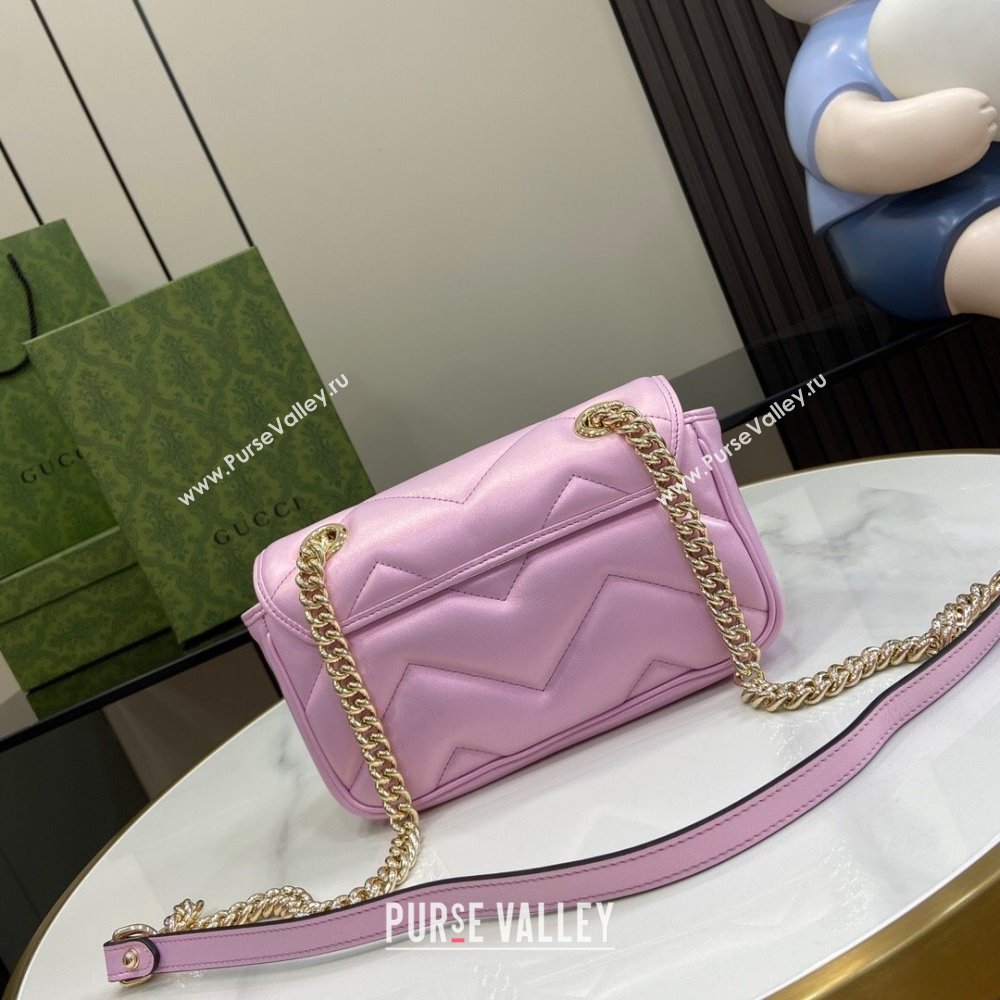 Gucci GG Marmont Mini Shoulder Bag in Pink Iridescent Leather 446744 2024 (XINGLU-24021936)