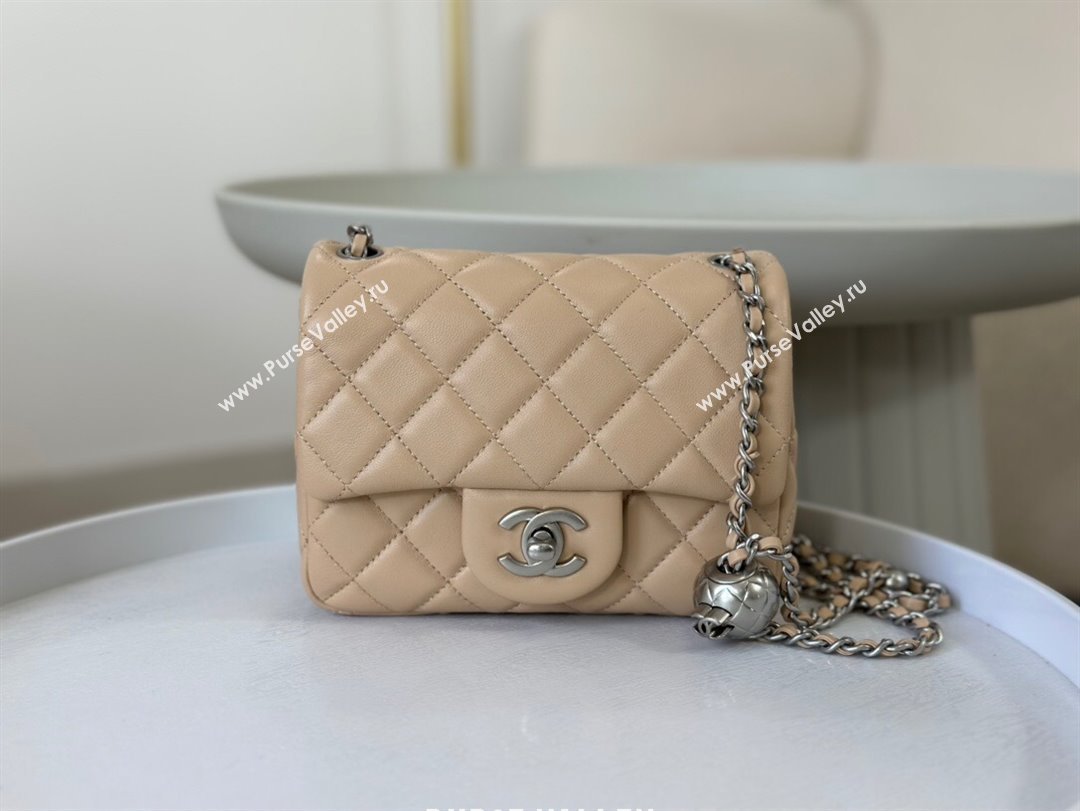 Chanel Lambskin Mini Flap Bag with Metal Ball AS1786 Apricot/Silver 2024 (SM-24040221)