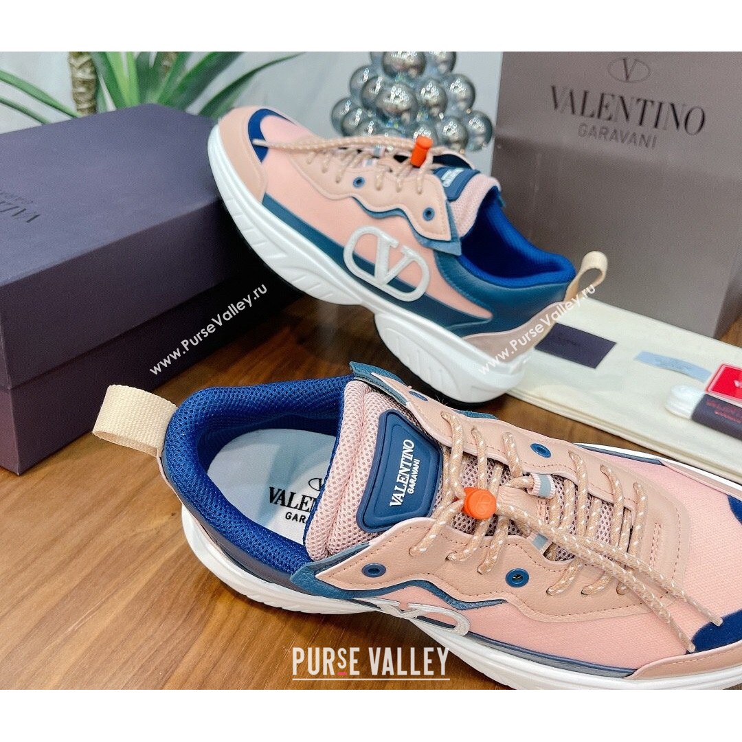 Valentino VLogo Sneakers in Mesh and Calfskin Patchwork Peachy Pink (For Women and Men) (MD-21081141)