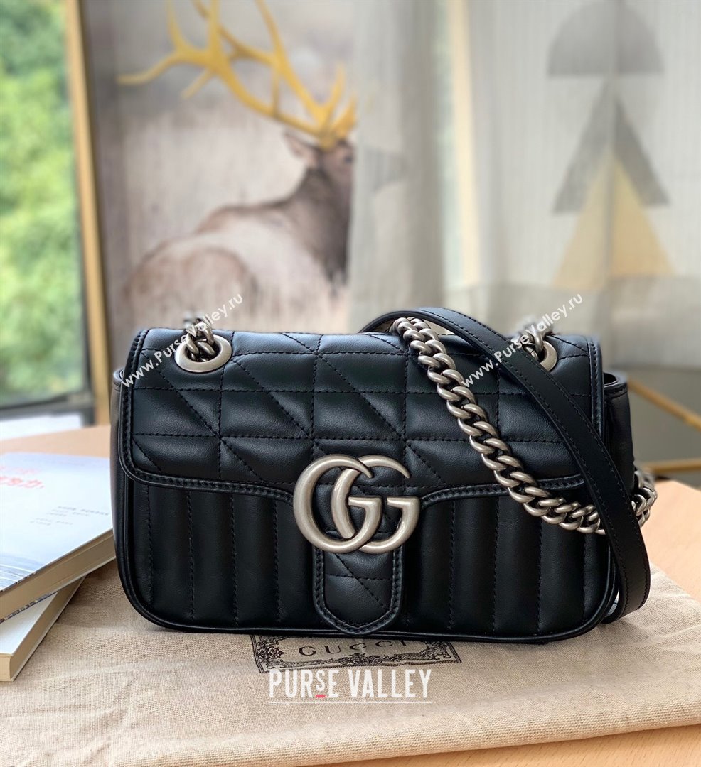 Gucci GG Marmont Geometric Leather Mini Shoulder Bag 446744 Black 2021 (DLH-21101560)