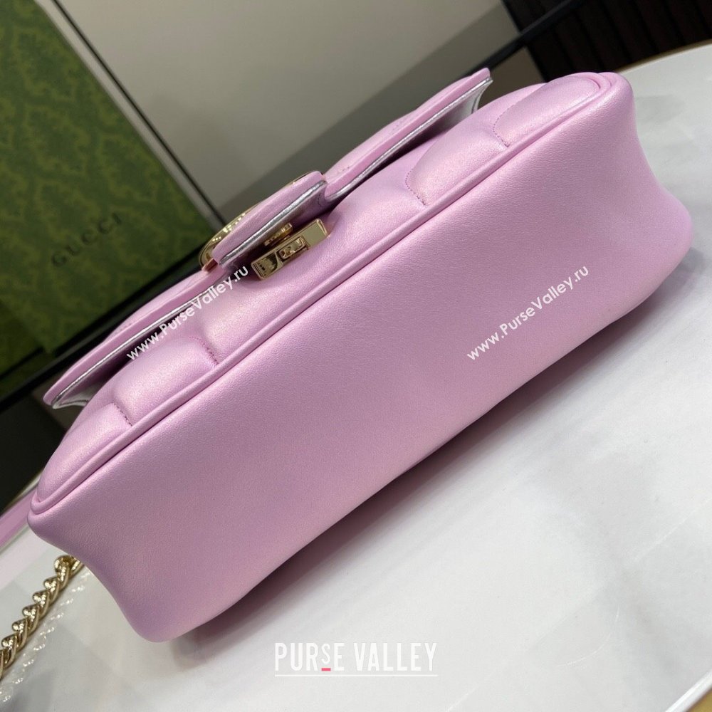 Gucci GG Marmont Mini Shoulder Bag in Pink Iridescent Leather 446744 2024 (XINGLU-24021936)