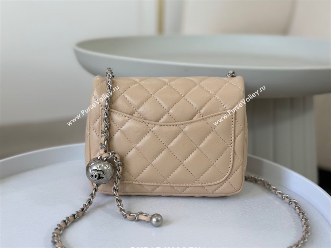 Chanel Lambskin Mini Flap Bag with Metal Ball AS1786 Apricot/Silver 2024 (SM-24040221)