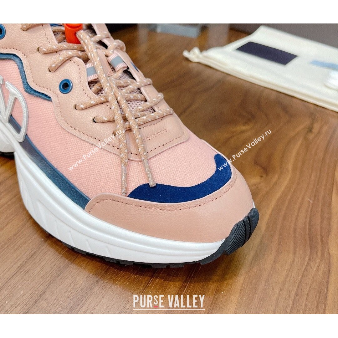 Valentino VLogo Sneakers in Mesh and Calfskin Patchwork Peachy Pink (For Women and Men) (MD-21081141)