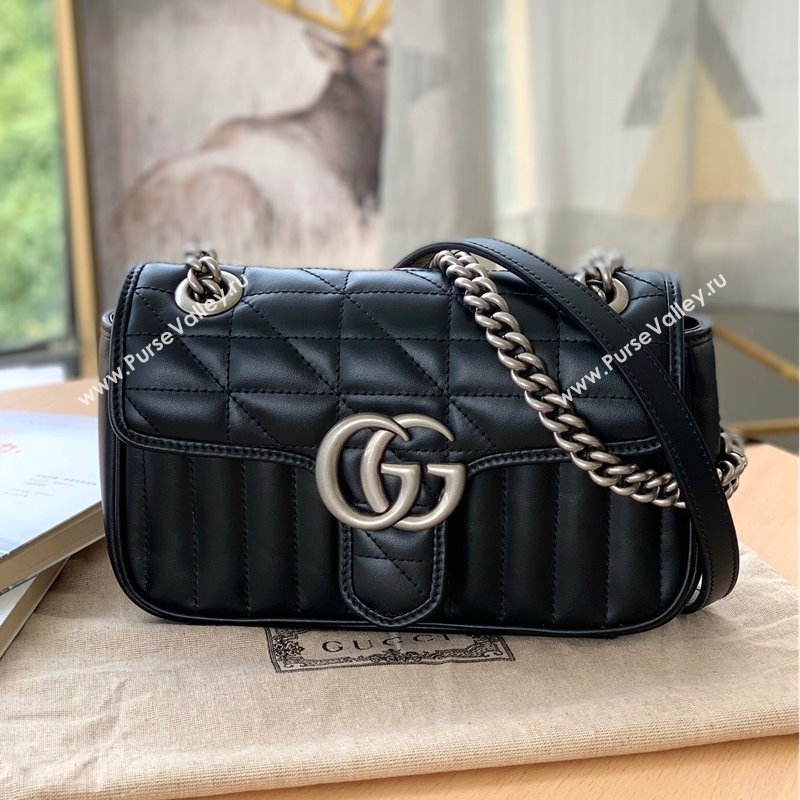 Gucci GG Marmont Geometric Leather Mini Shoulder Bag 446744 Black 2021 (DLH-21101560)