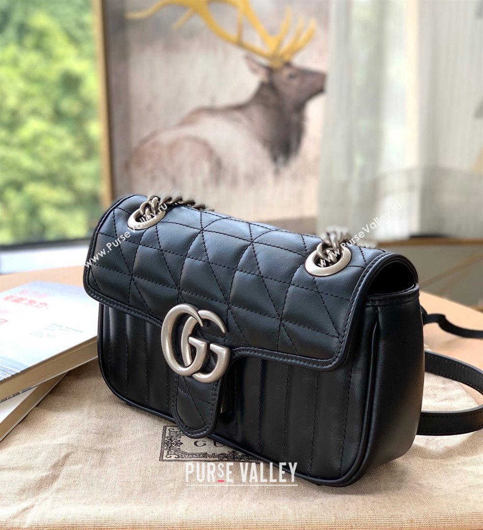 Gucci GG Marmont Geometric Leather Mini Shoulder Bag 446744 Black 2021 (DLH-21101560)