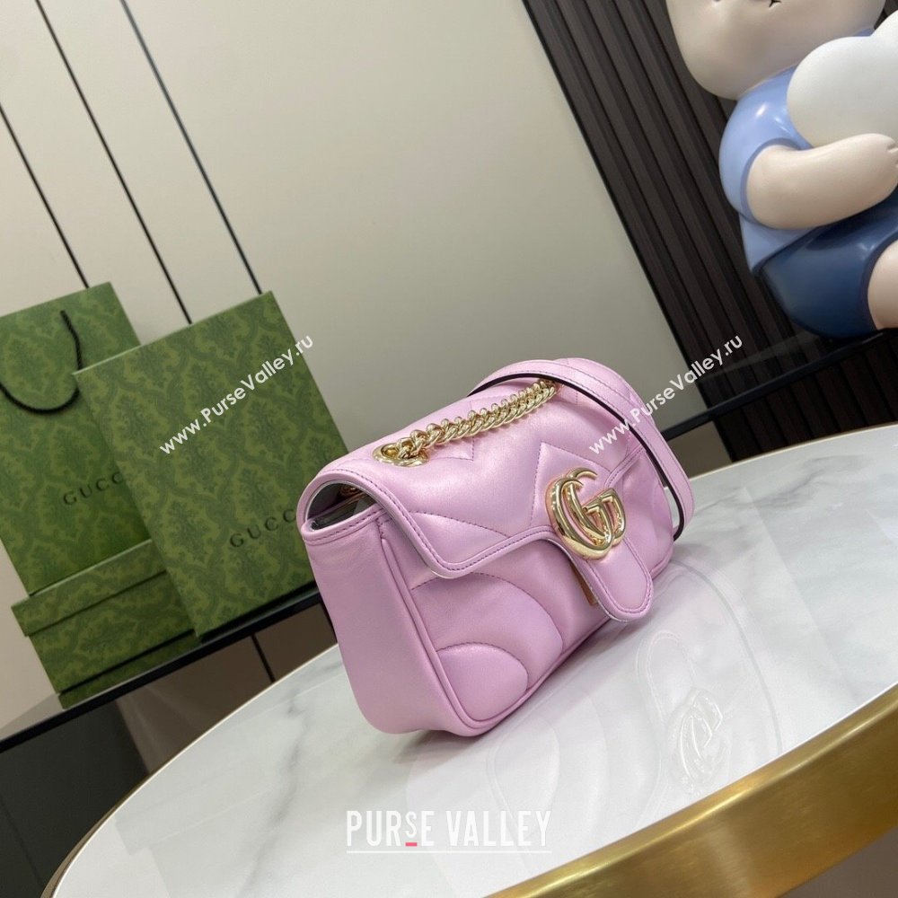 Gucci GG Marmont Mini Shoulder Bag in Pink Iridescent Leather 446744 2024 (XINGLU-24021936)