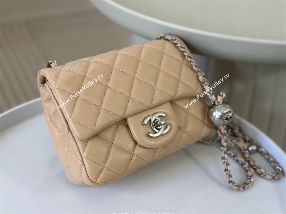 Chanel Lambskin Mini Flap Bag with Metal Ball AS1786 Apricot/Silver 2024 (SM-24040221)