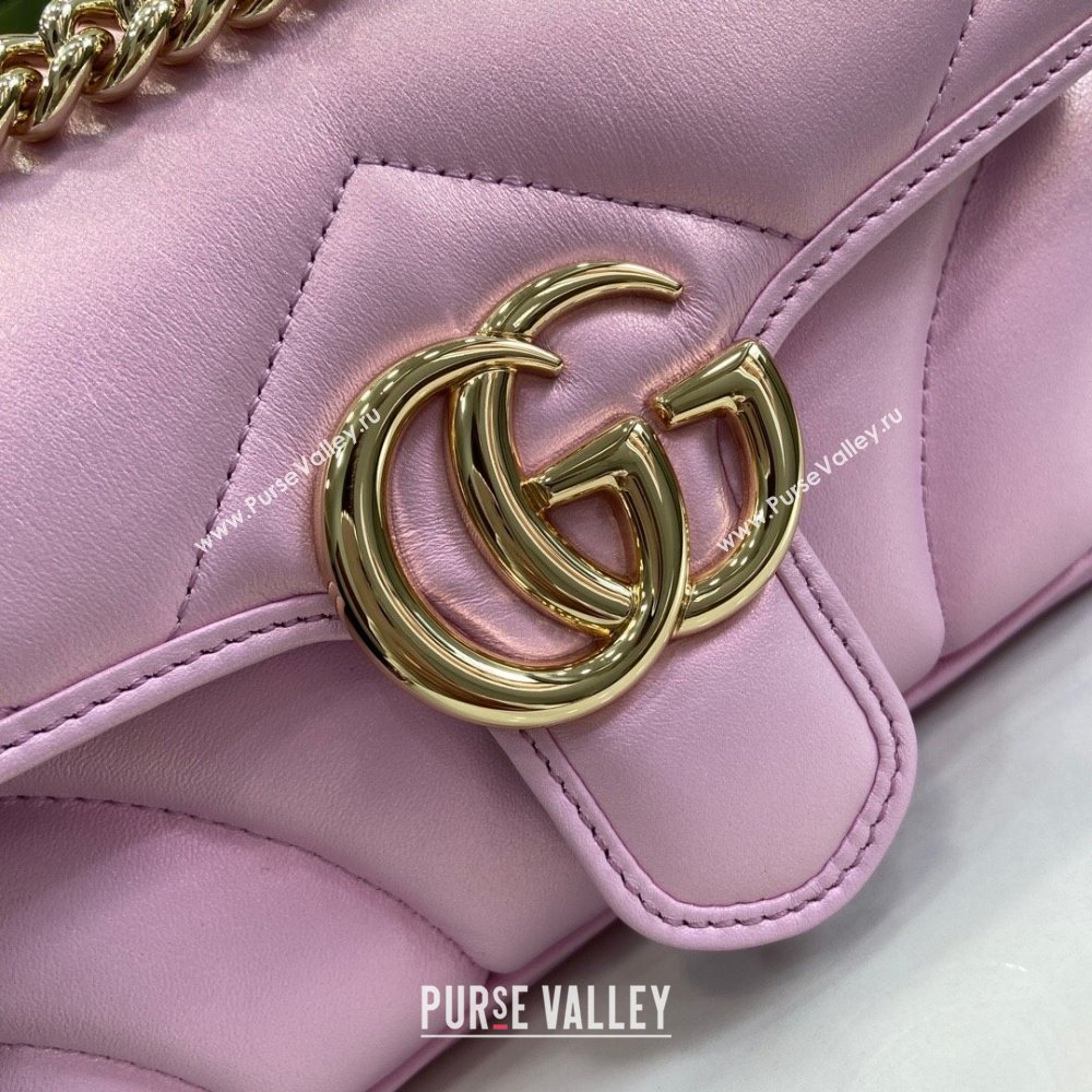 Gucci GG Marmont Mini Shoulder Bag in Pink Iridescent Leather 446744 2024 (XINGLU-24021936)