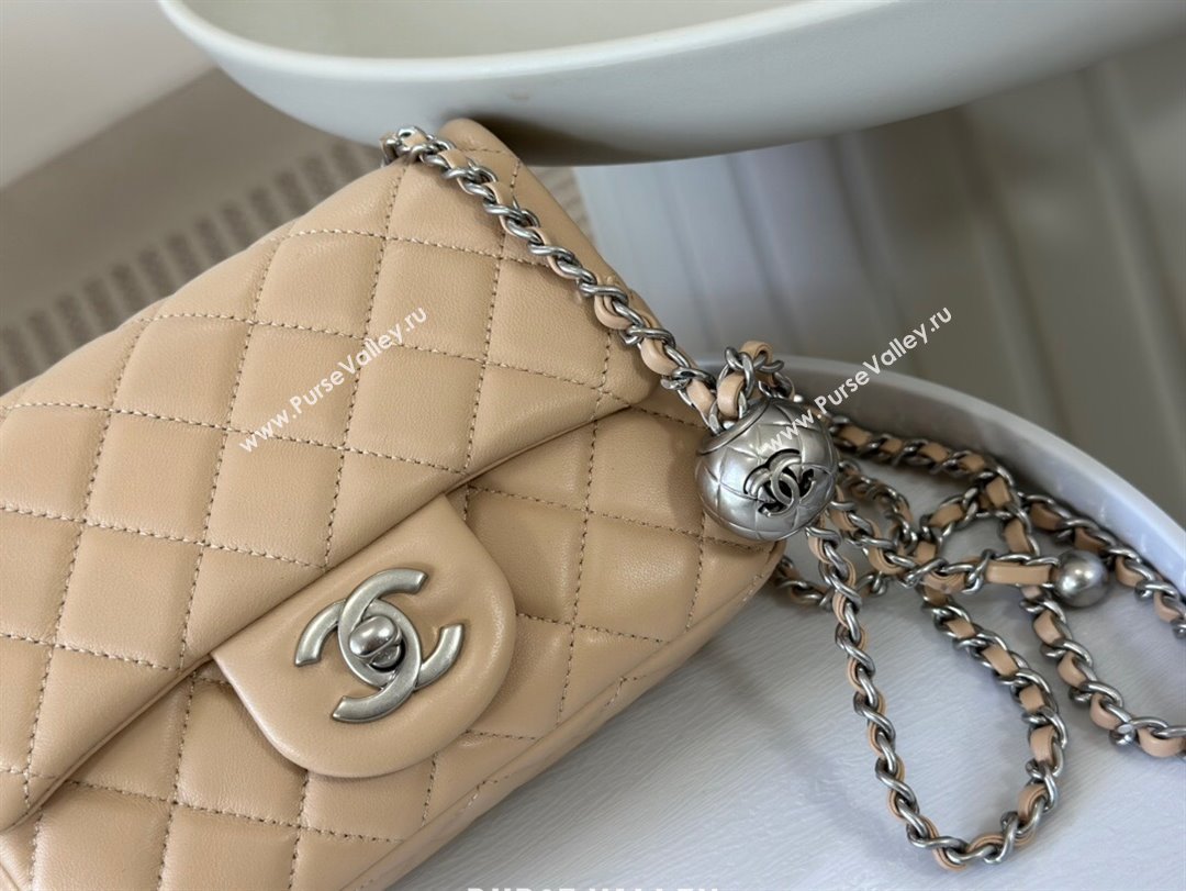 Chanel Lambskin Mini Flap Bag with Metal Ball AS1786 Apricot/Silver 2024 (SM-24040221)
