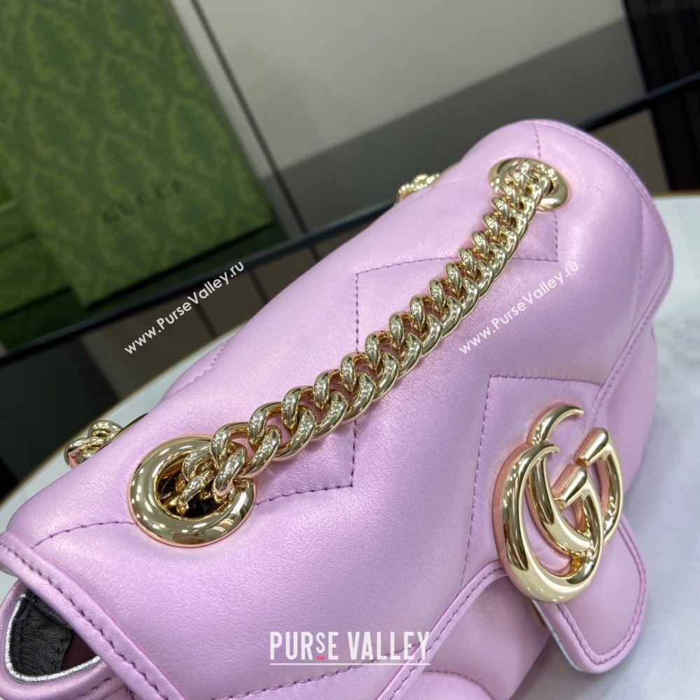 Gucci GG Marmont Mini Shoulder Bag in Pink Iridescent Leather 446744 2024 (XINGLU-24021936)