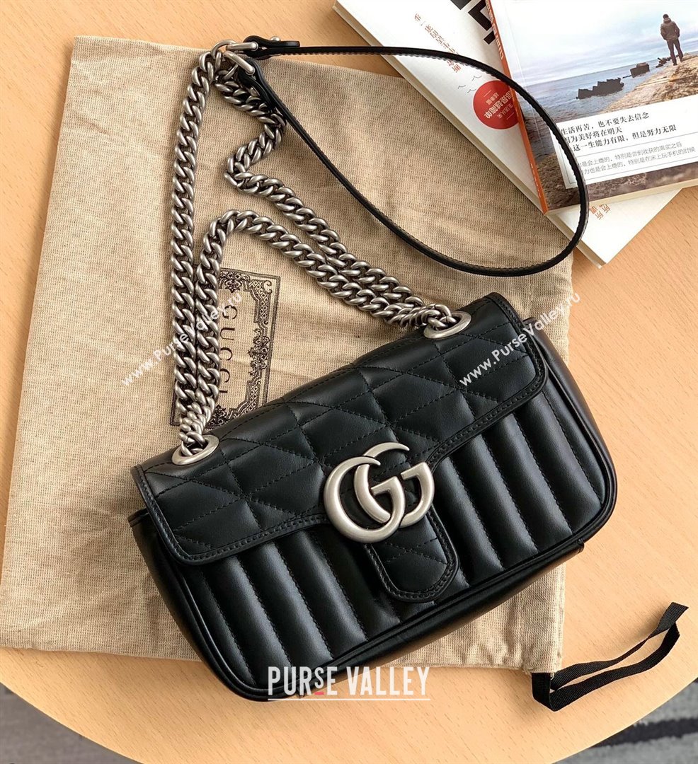 Gucci GG Marmont Geometric Leather Mini Shoulder Bag 446744 Black 2021 (DLH-21101560)