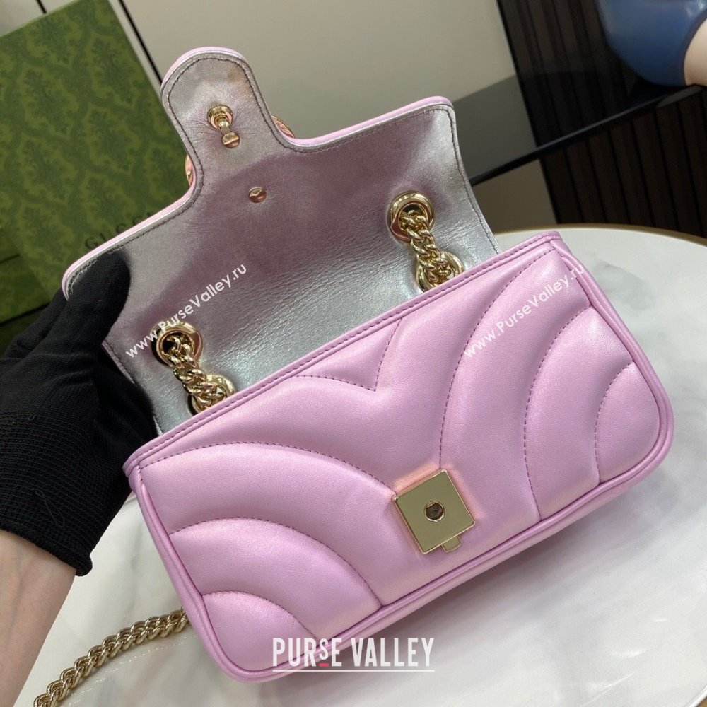 Gucci GG Marmont Mini Shoulder Bag in Pink Iridescent Leather 446744 2024 (XINGLU-24021936)