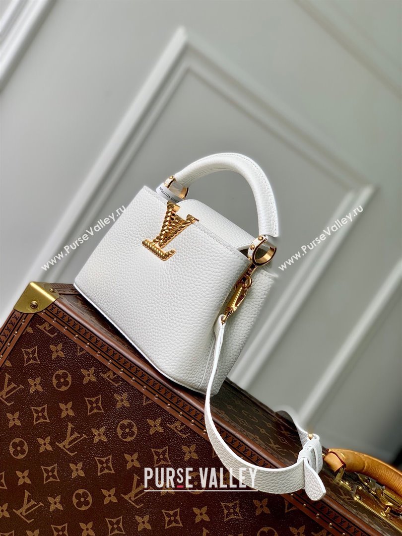 Louis Vuitton Capucines Mini Bag in Taurillon Leather M24673 White 2024 (K-24090904)