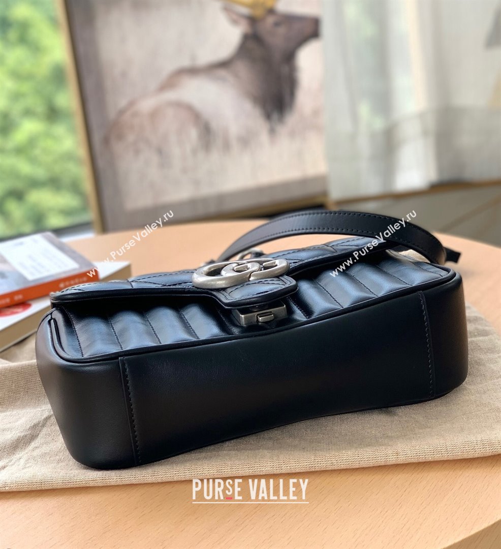 Gucci GG Marmont Geometric Leather Mini Shoulder Bag 446744 Black 2021 (DLH-21101560)