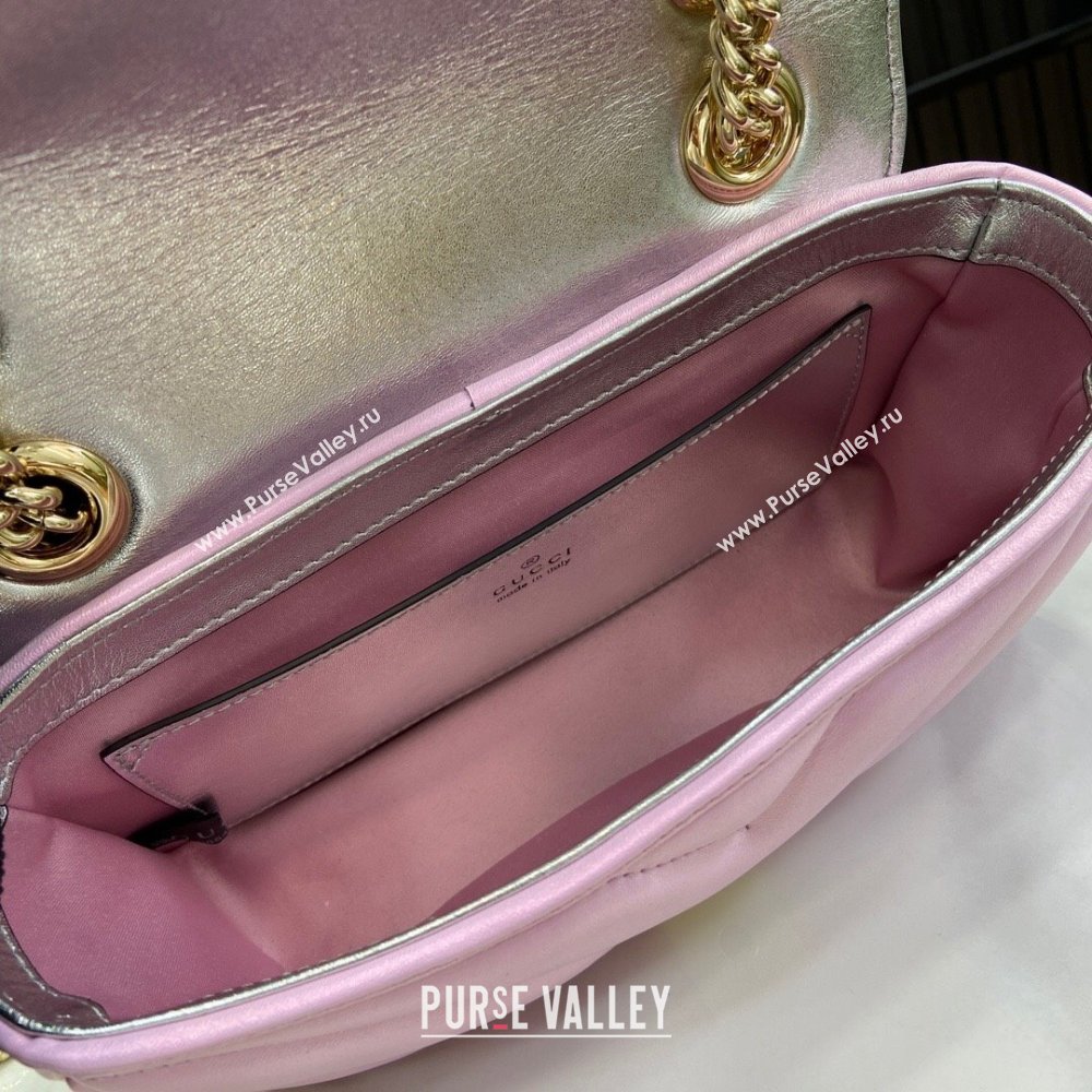 Gucci GG Marmont Mini Shoulder Bag in Pink Iridescent Leather 446744 2024 (XINGLU-24021936)