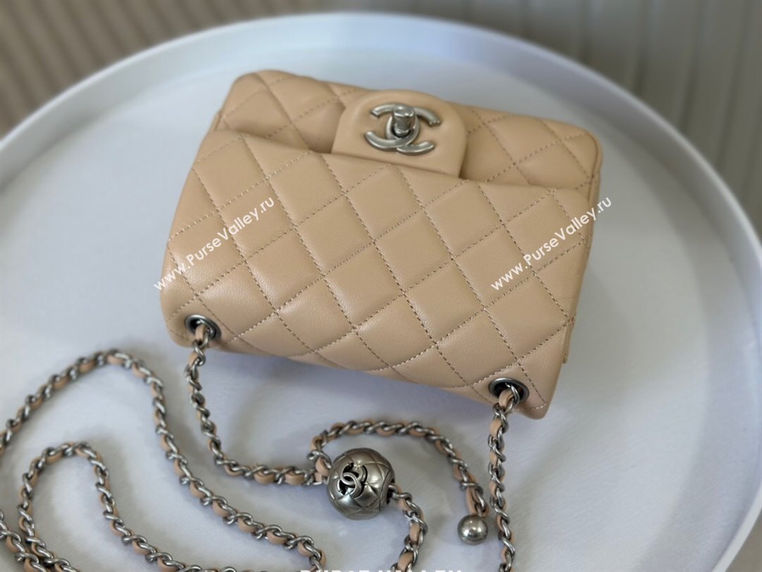 Chanel Lambskin Mini Flap Bag with Metal Ball AS1786 Apricot/Silver 2024 (SM-24040221)
