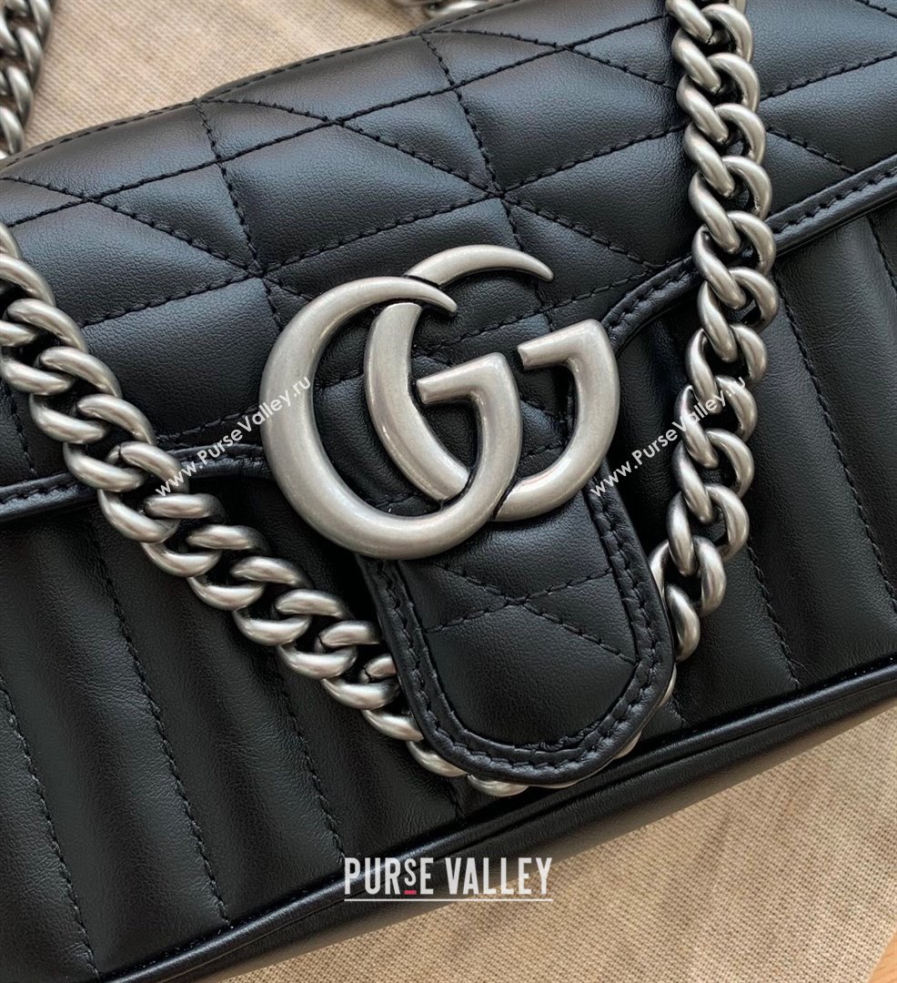 Gucci GG Marmont Geometric Leather Mini Shoulder Bag 446744 Black 2021 (DLH-21101560)