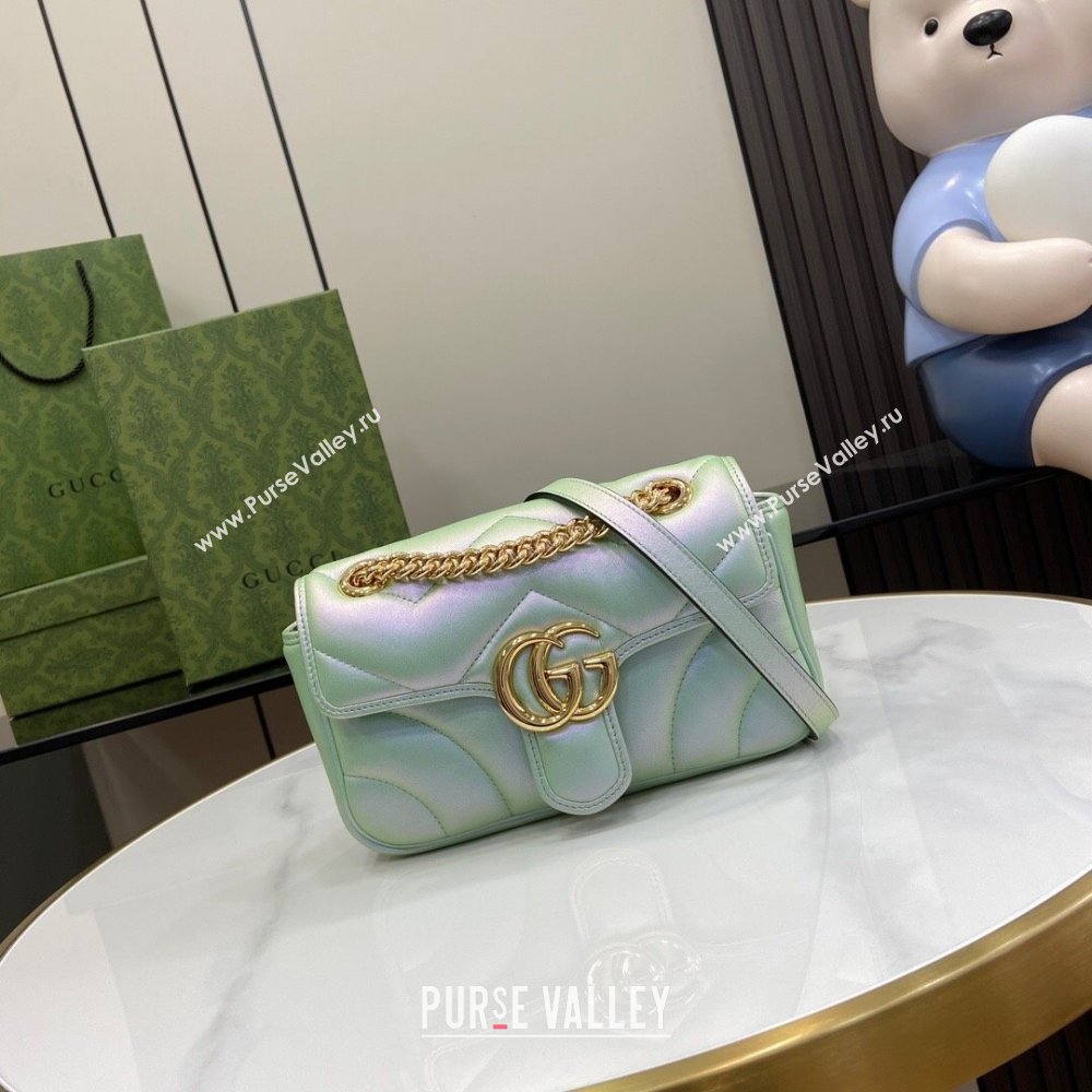 Gucci GG Marmont Mini Shoulder Bag in Green Iridescent Leather 446744 2024 (XINGLU-24021935)