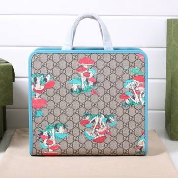 Gucci Childrens GG Mushroom Print Tote Bag 630542 Beige/Light Blue 2021 (DLH-21090244)