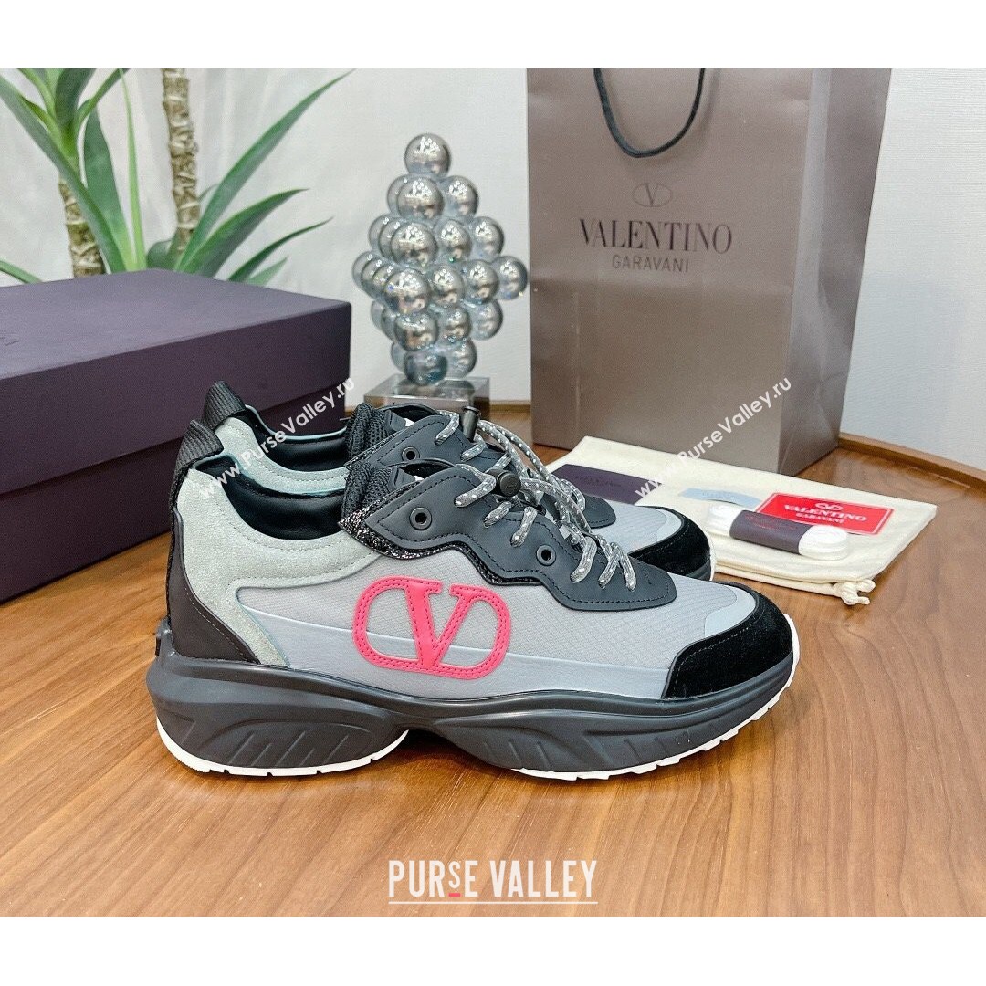 Valentino VLogo Sneakers in Mesh and Calfskin Patchwork Grey 02 (For Women and Men) (MD-21081143)