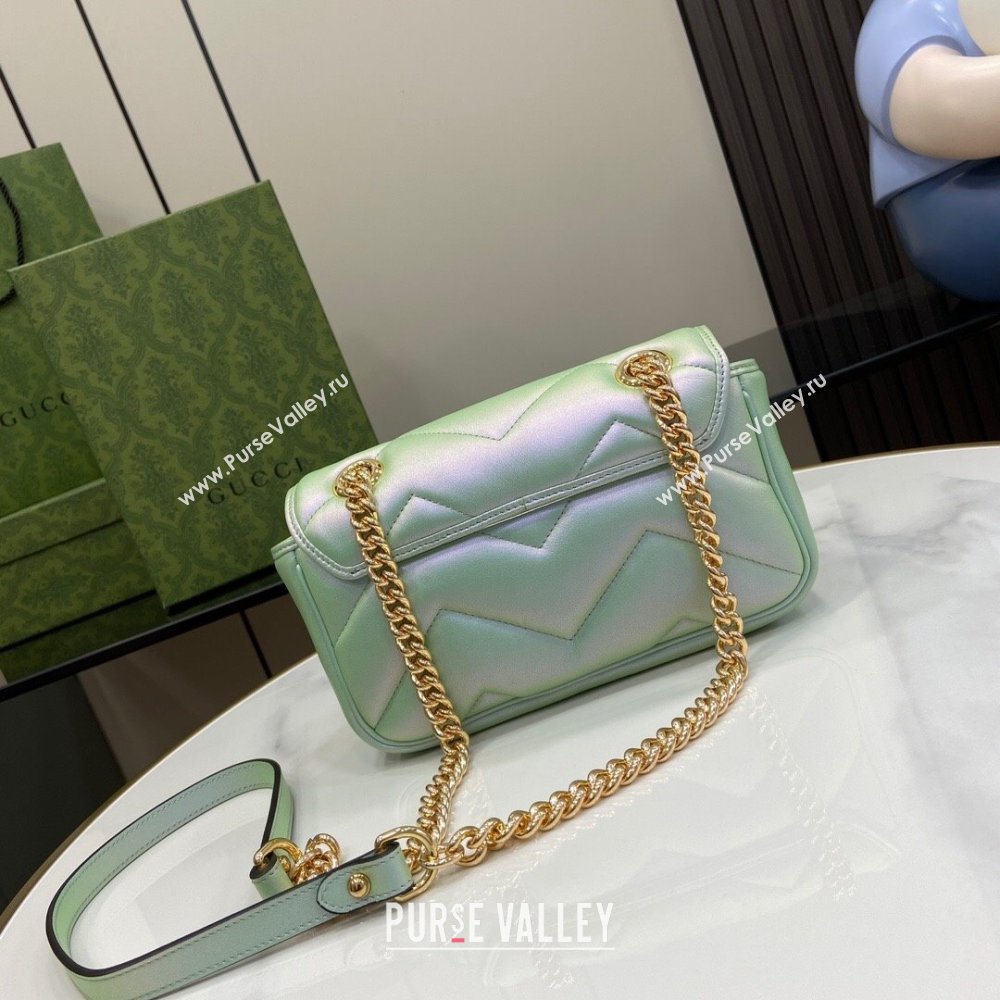 Gucci GG Marmont Mini Shoulder Bag in Green Iridescent Leather 446744 2024 (XINGLU-24021935)