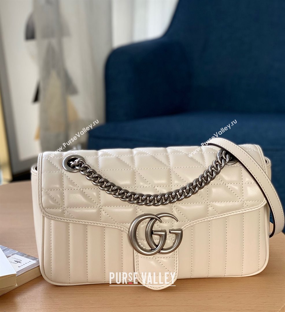 Gucci GG Marmont Geometric Leather Small Shoulder Bag 443497 White 2021 (DLH-21101561)