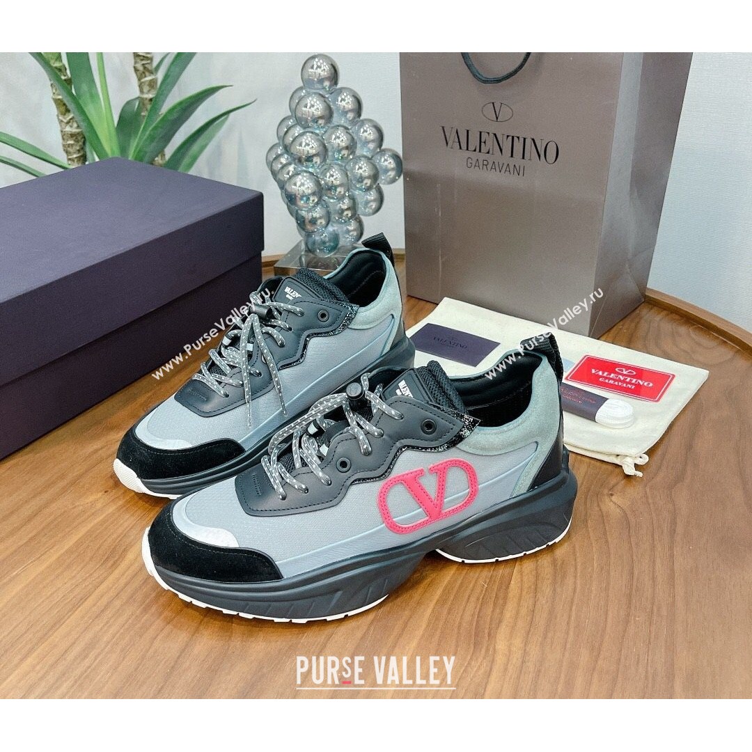 Valentino VLogo Sneakers in Mesh and Calfskin Patchwork Grey 02 (For Women and Men) (MD-21081143)