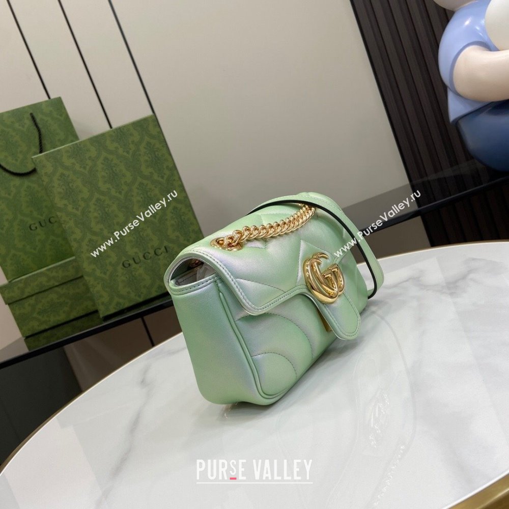 Gucci GG Marmont Mini Shoulder Bag in Green Iridescent Leather 446744 2024 (XINGLU-24021935)