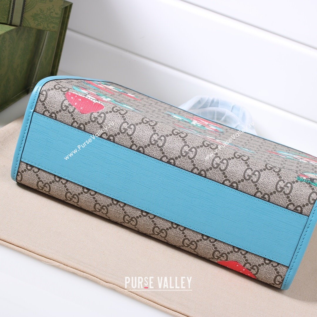 Gucci Childrens GG Mushroom Print Tote Bag 630542 Beige/Light Blue 2021 (DLH-21090244)