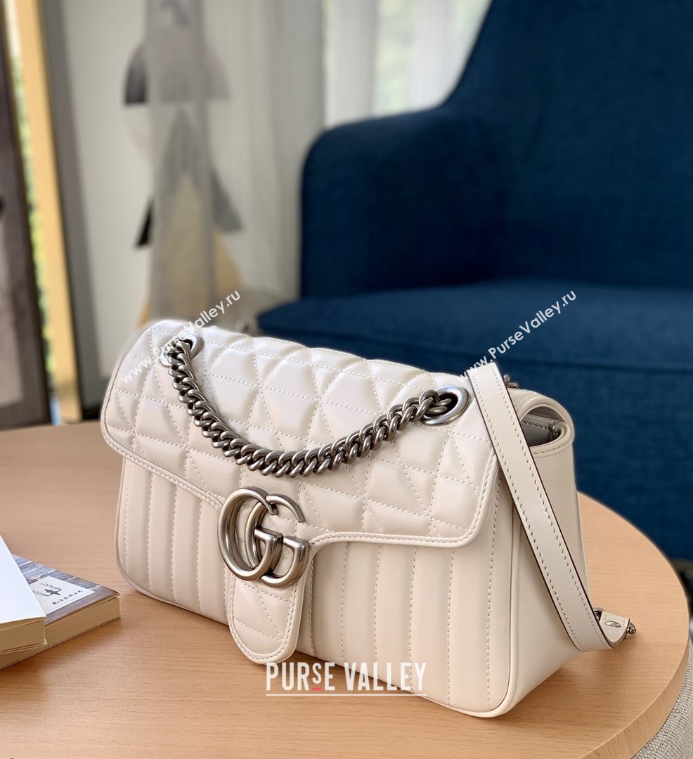 Gucci GG Marmont Geometric Leather Small Shoulder Bag 443497 White 2021 (DLH-21101561)