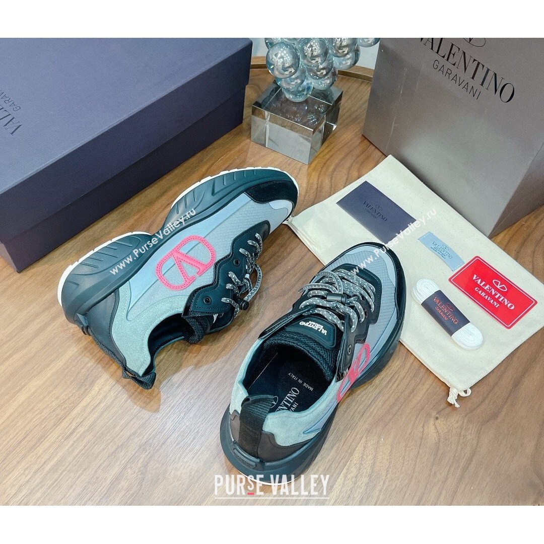 Valentino VLogo Sneakers in Mesh and Calfskin Patchwork Grey 02 (For Women and Men) (MD-21081143)