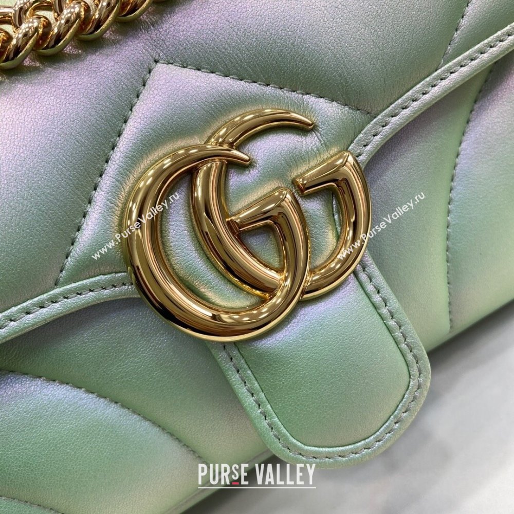 Gucci GG Marmont Mini Shoulder Bag in Green Iridescent Leather 446744 2024 (XINGLU-24021935)