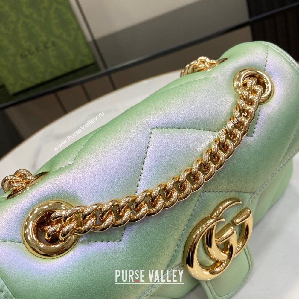 Gucci GG Marmont Mini Shoulder Bag in Green Iridescent Leather 446744 2024 (XINGLU-24021935)