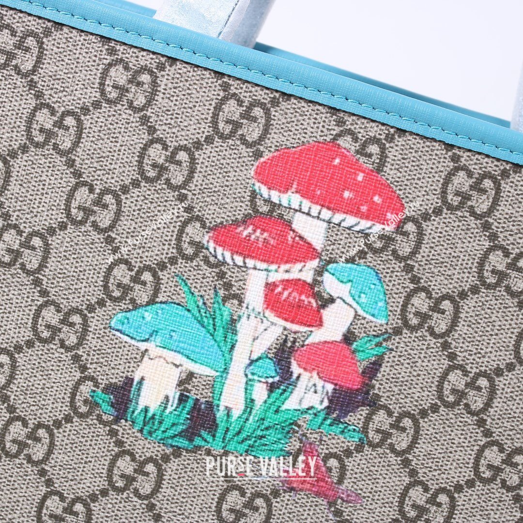 Gucci Childrens GG Mushroom Print Tote Bag 630542 Beige/Light Blue 2021 (DLH-21090244)