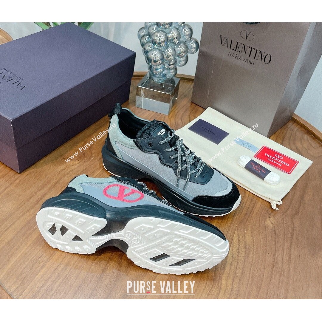 Valentino VLogo Sneakers in Mesh and Calfskin Patchwork Grey 02 (For Women and Men) (MD-21081143)