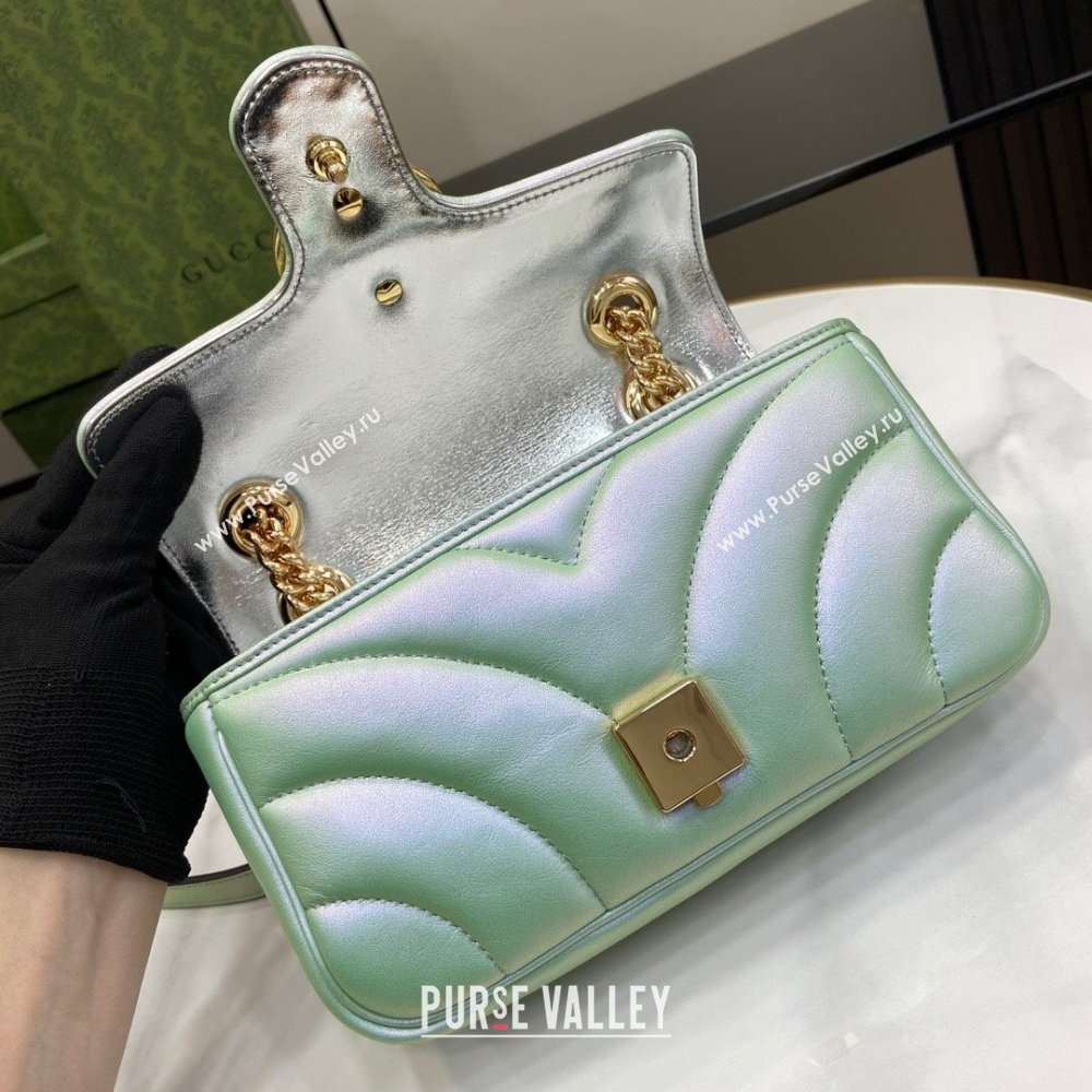 Gucci GG Marmont Mini Shoulder Bag in Green Iridescent Leather 446744 2024 (XINGLU-24021935)