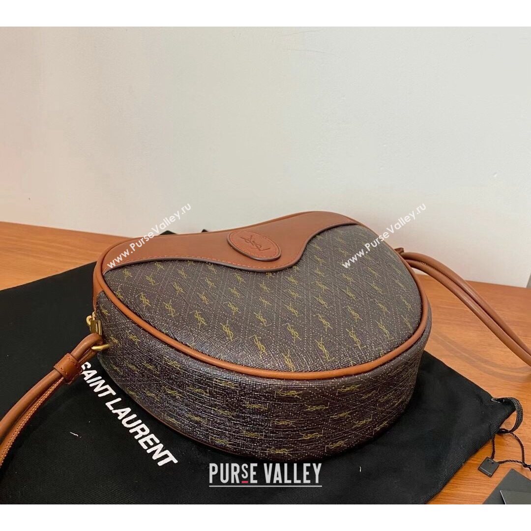 Saint Laurent Monogramme MONOGRAMME Coeur in Canvas and Smooth Leather Bag Brown 02 675260 2021 (YID-21082368)
