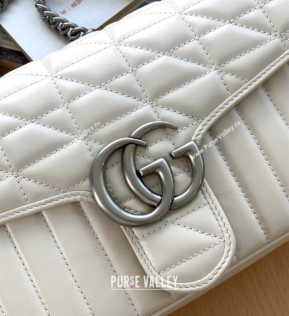 Gucci GG Marmont Geometric Leather Small Shoulder Bag 443497 White 2021 (DLH-21101561)