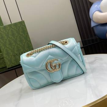 Gucci GG Marmont Mini Shoulder Bag in Light Blue Iridescent Leather 446744 2024 (XINGLU-24021934)