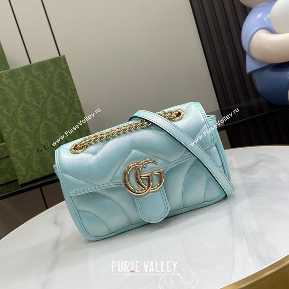 Gucci GG Marmont Mini Shoulder Bag in Light Blue Iridescent Leather 446744 2024 (XINGLU-24021934)