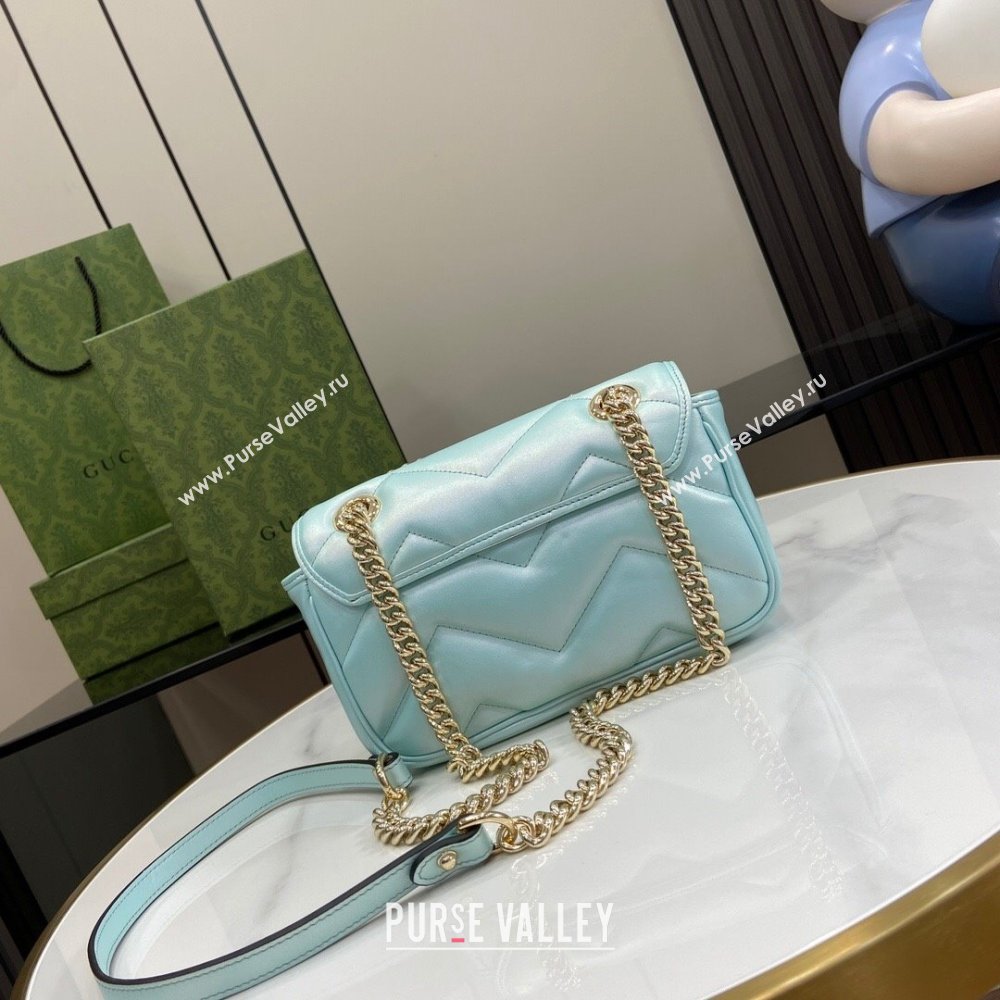 Gucci GG Marmont Mini Shoulder Bag in Light Blue Iridescent Leather 446744 2024 (XINGLU-24021934)