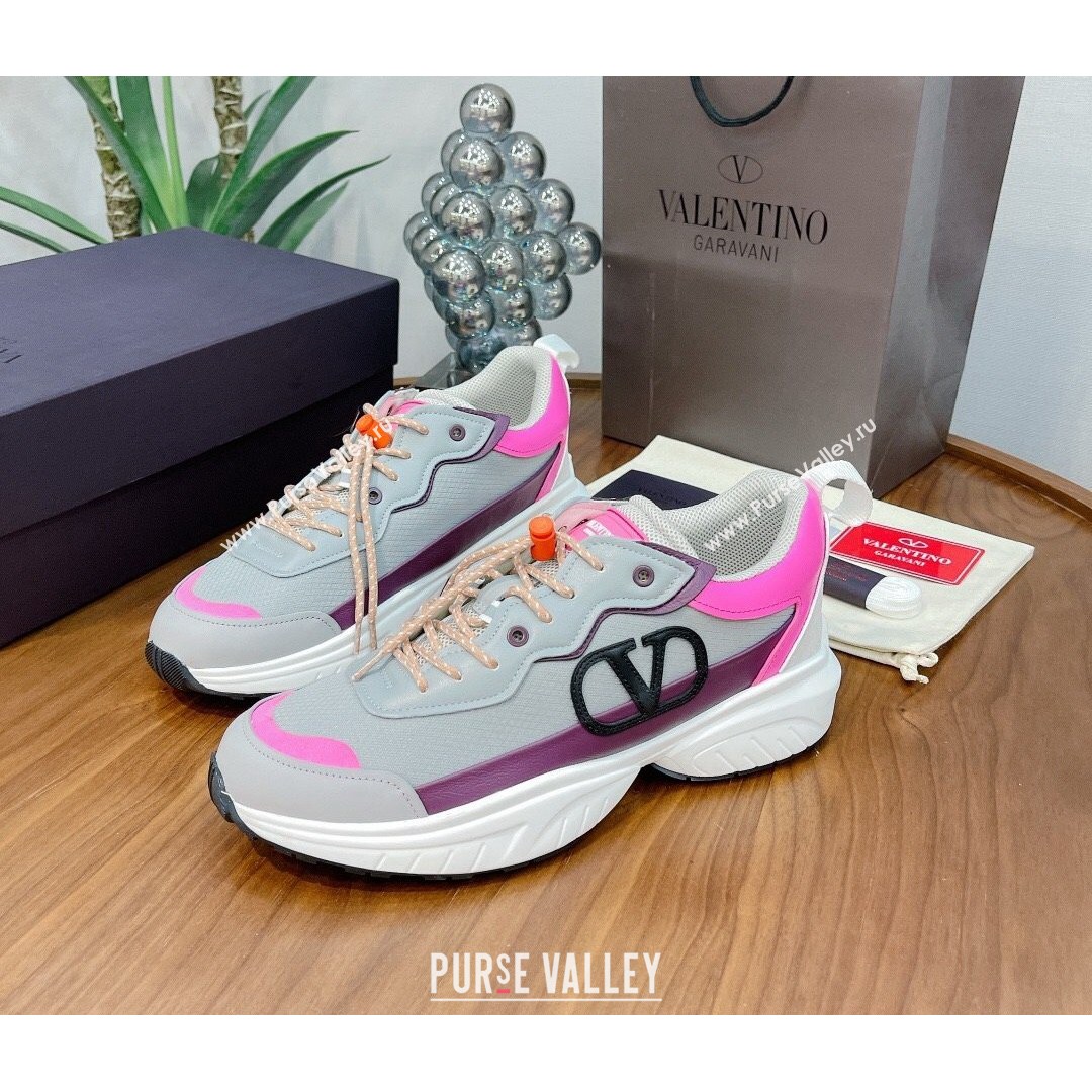 Valentino VLogo Sneakers in Mesh and Calfskin Patchwork Grey 03 (For Women and Men) (MD-21081144)