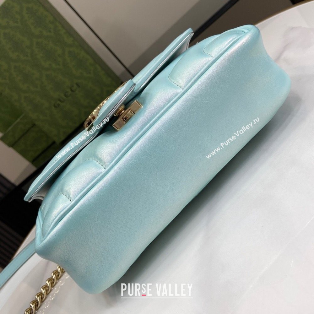 Gucci GG Marmont Mini Shoulder Bag in Light Blue Iridescent Leather 446744 2024 (XINGLU-24021934)